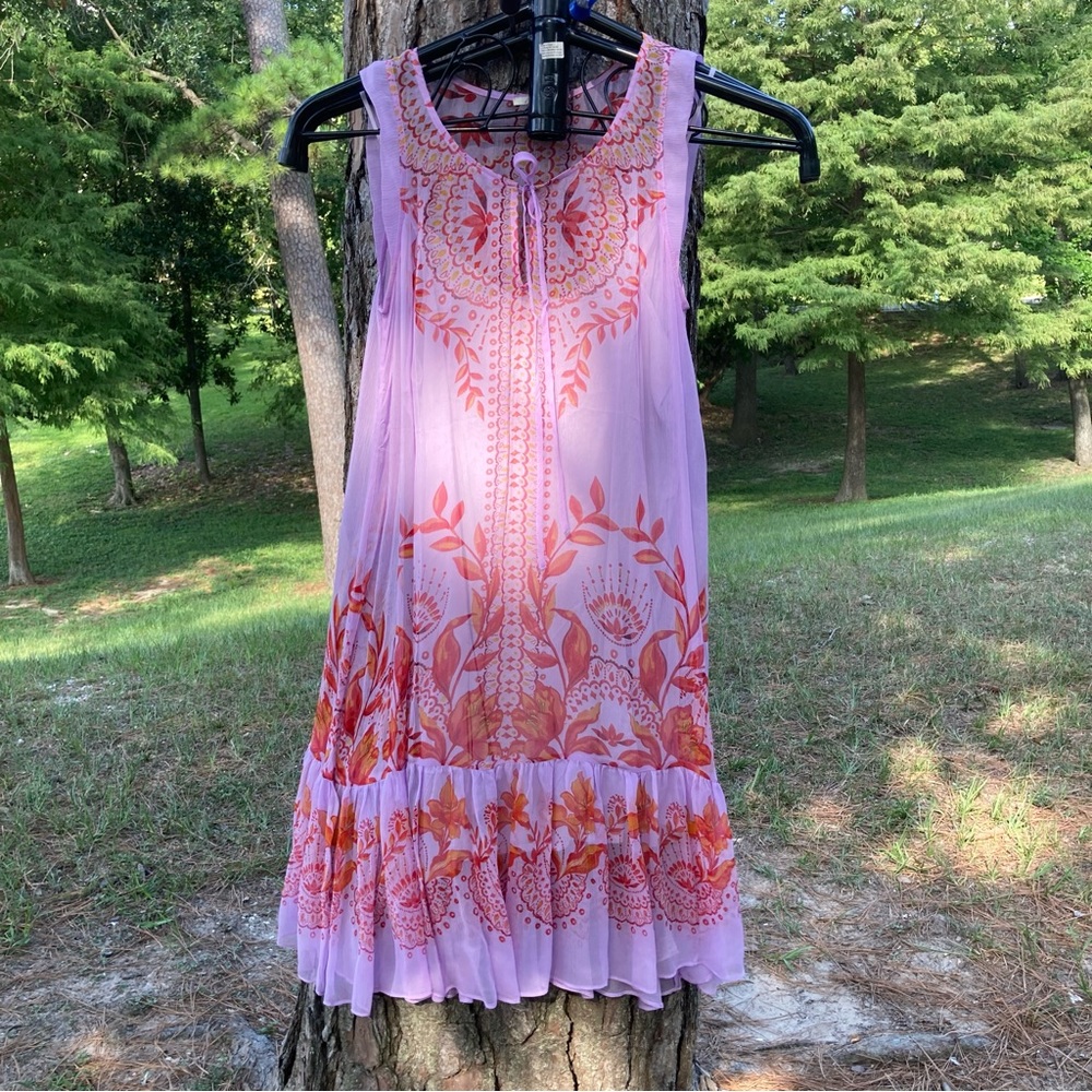 Floreat Anthropology Wisteria Silk dress, w/slip, size 12, smoke free home, EUC